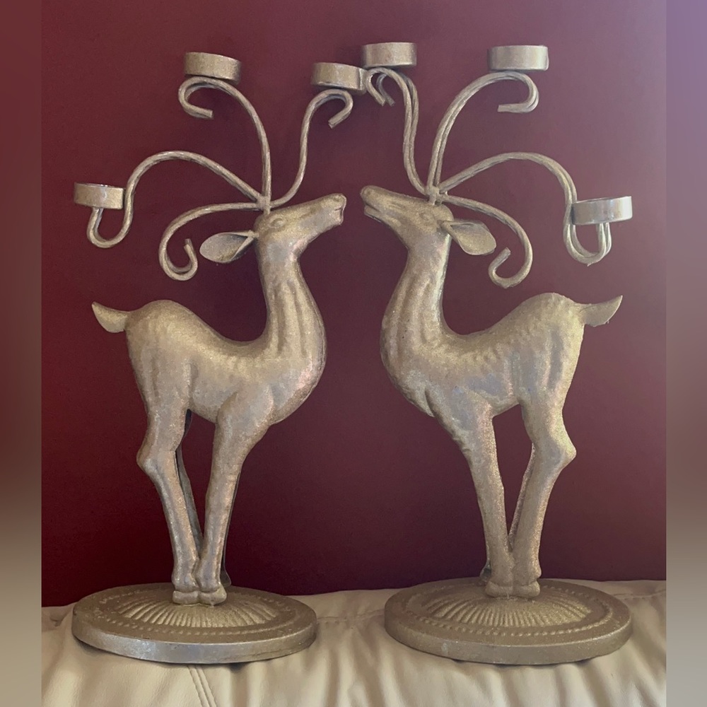 Vintage Glitter Thin Metal Deer Candle Holders